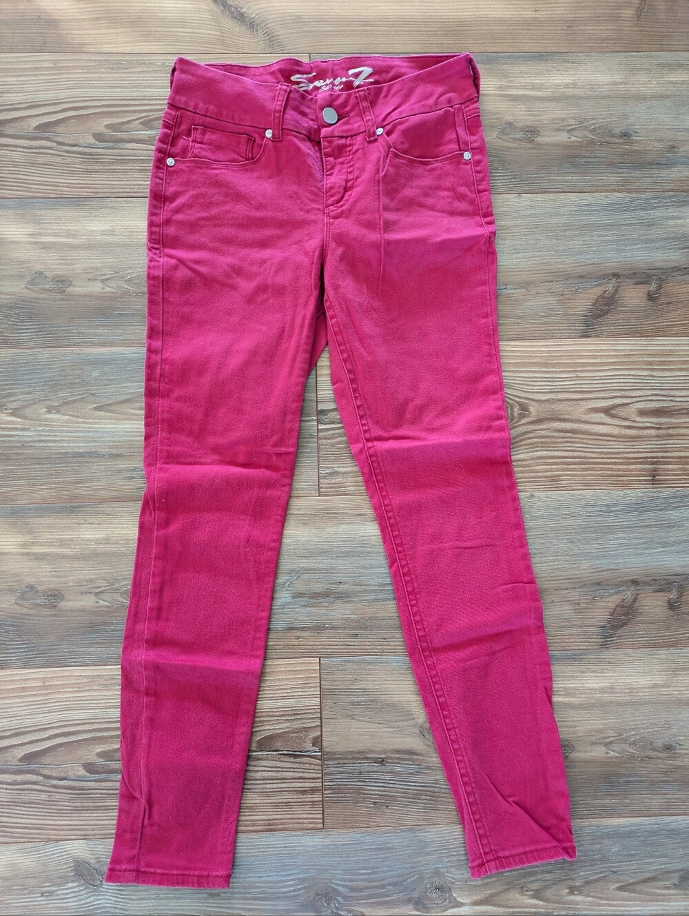 Seven7 Red Chili Pepper Denim Tummyless Skinny Jeans Size 8 Style MY1164QW